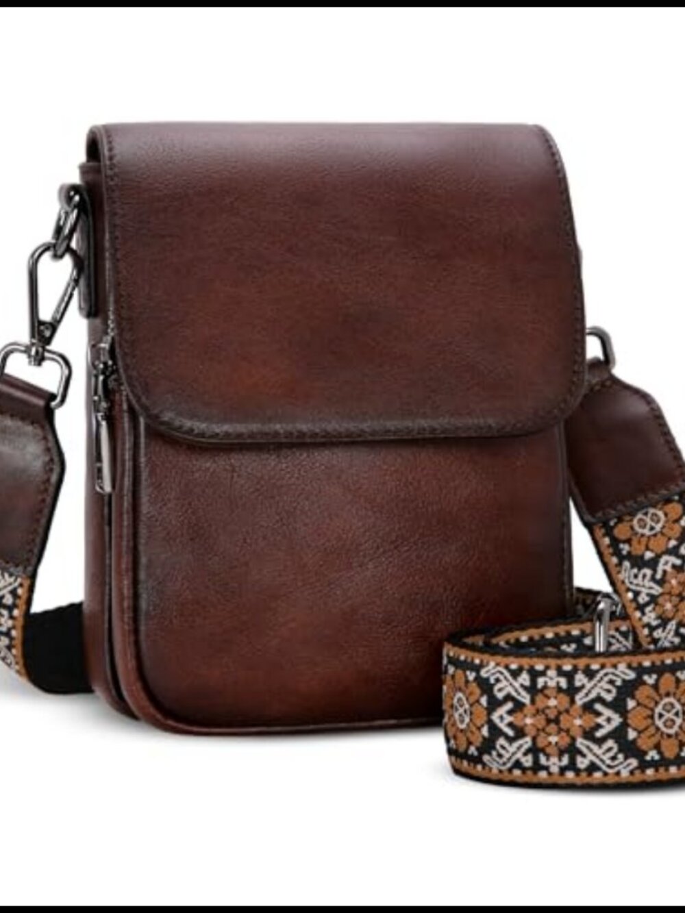 Small Leather Crossbody Bag RFID Phone Purse with Card Slots Wide Guitar Strap